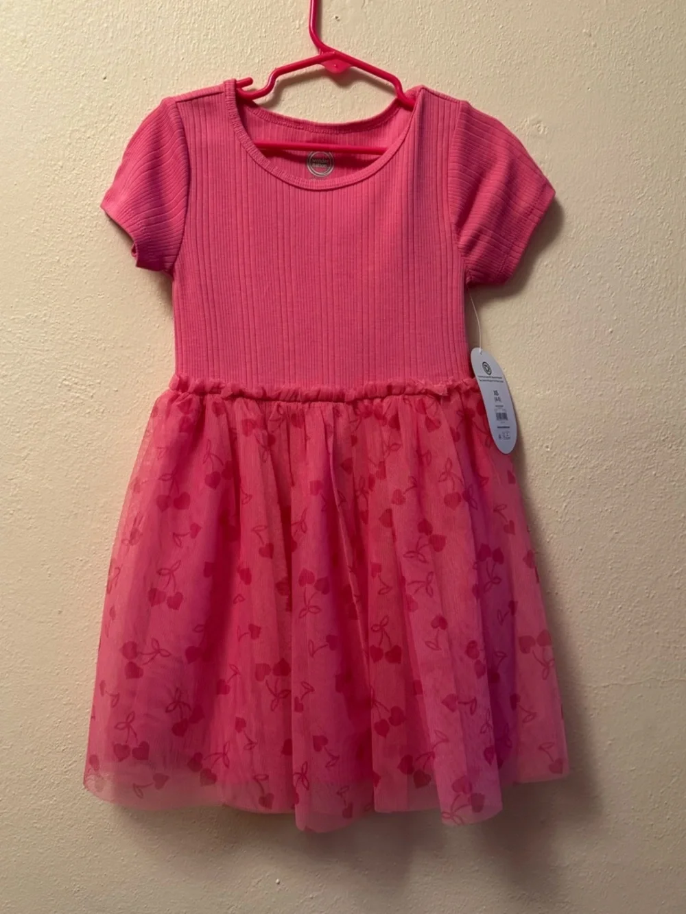 NWT Wonder Nation Pink Cherry Tutu Dress Size 4/5 XS Ribbed Tulle Play Dress